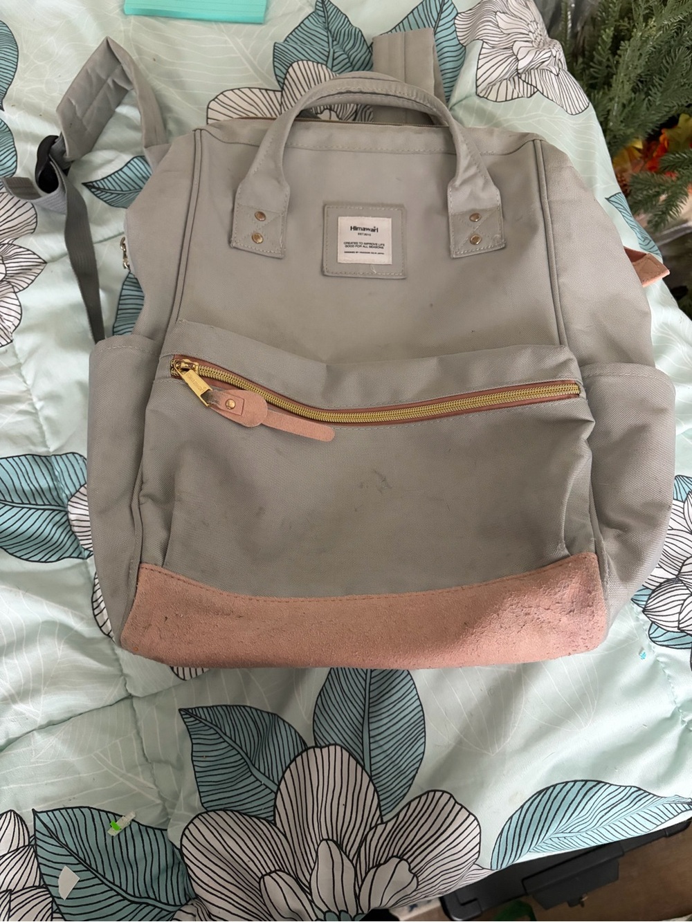 Himawari Grey Canvas Backpack with Pink Trim